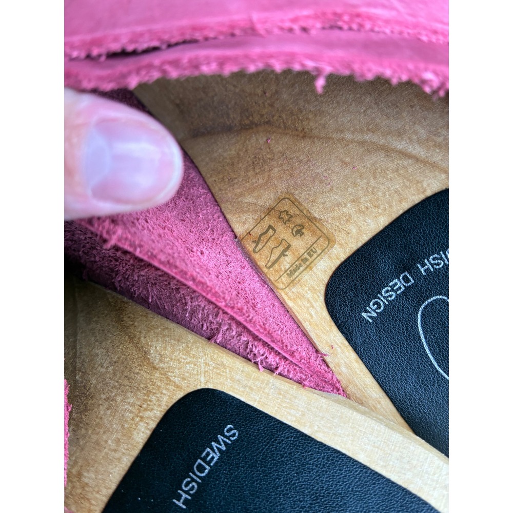 Vollsjo Swedish Design Magenta Pink Nubuck Leather Wooden Clogs Mules Size 38 - Picture 9 of 11
